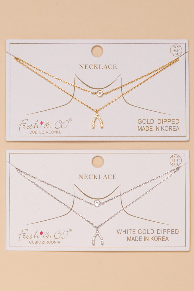 Savannah  Gold Dipped Cubic Zirconia and Wishbone Pendant Necklace