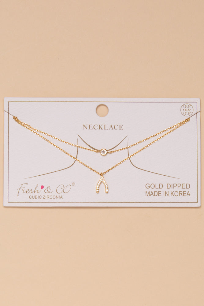 Savannah  Gold Dipped Cubic Zirconia and Wishbone Pendant Necklace | Gold 