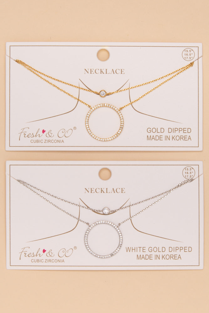 Rosalie Gold Dipped Cubic Zirconia and Circle Pendant Necklace