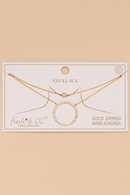 Rosalie Gold Dipped Cubic Zirconia and Circle Pendant Necklace | Gold 