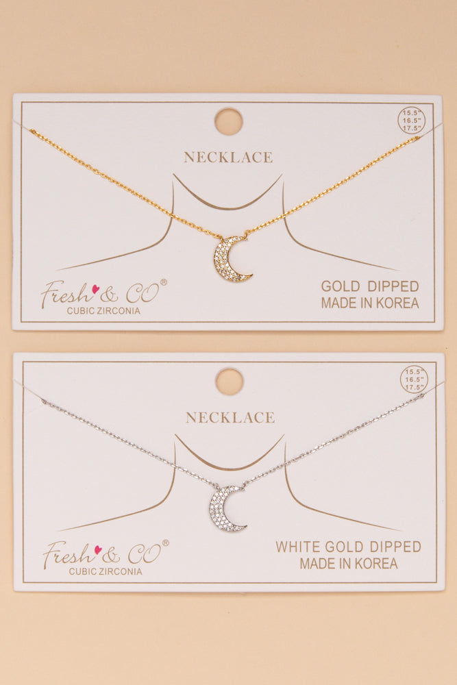 Maggie Cubic Zirconia Pave Crescent Moon Pendant Necklace