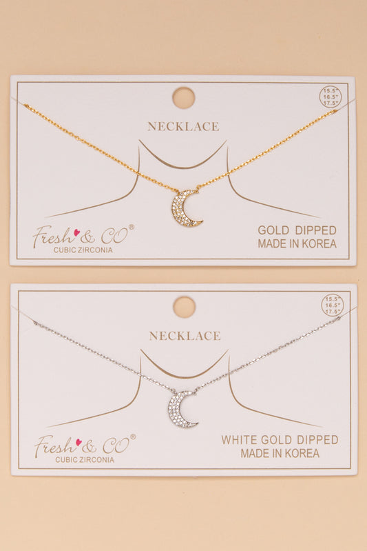 Maggie Cubic Zirconia Pave Crescent Moon Pendant Necklace
