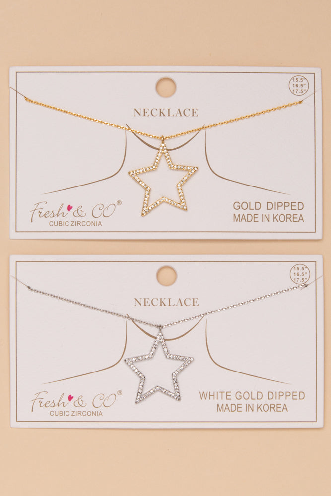 Sabrina Gold Dipped Cubic Zirconia Pave Open Star Pendant Necklace