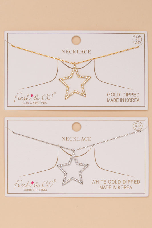 Sabrina Gold Dipped Cubic Zirconia Pave Open Star Pendant Necklace