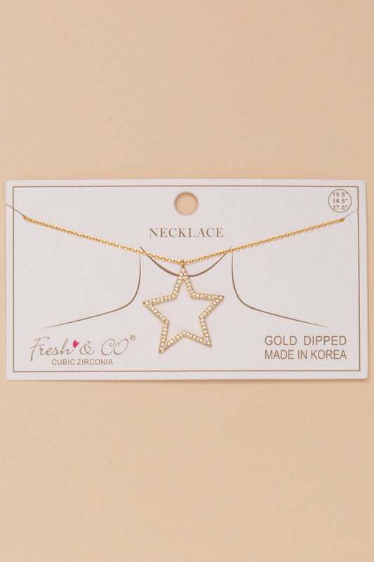Sabrina Gold Dipped Cubic Zirconia Pave Open Star Pendant Necklace | Gold 