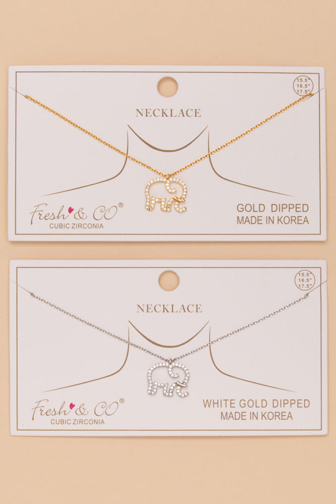 Adeline Gold Dipped Cubic Zirconia Pave Elephant Pendant Necklace