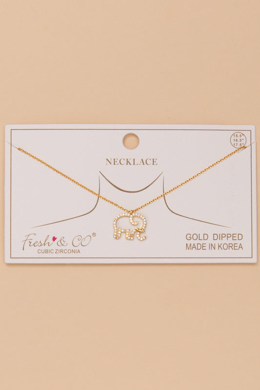 Adeline Gold Dipped Cubic Zirconia Pave Elephant Pendant Necklace | Gold