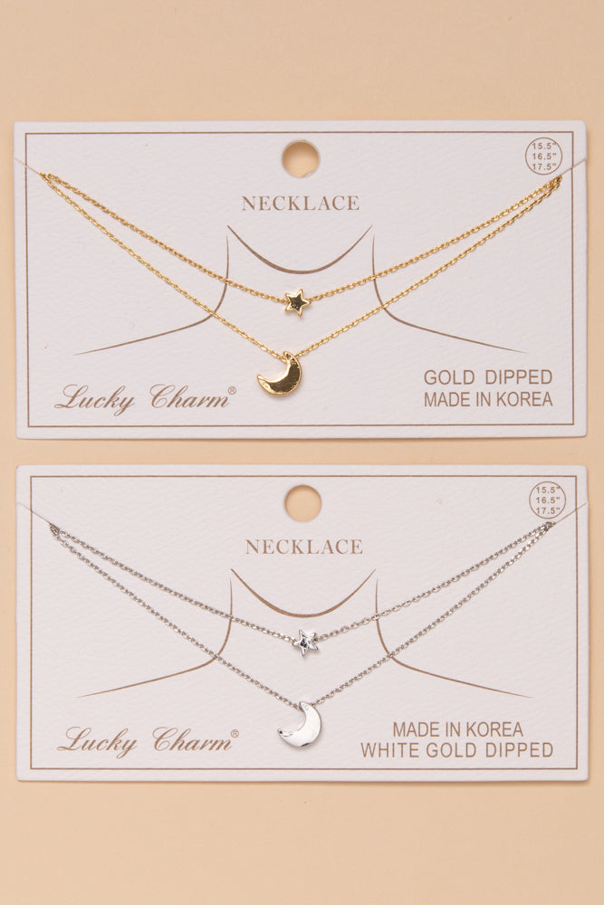 Emery Gold Dipped Layered Necklace with Star and Crescent Moon