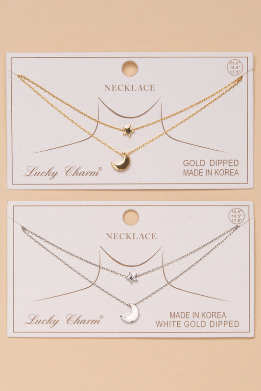Emery Gold Dipped Layered Necklace with Star and Crescent Moon