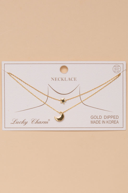Emery Gold Dipped Layered Necklace with Star and Crescent Moon | Gold