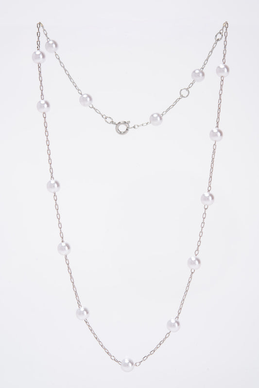 Jenna Station Pearl Gold Dipped Bridesmaids Necklace - Silver
