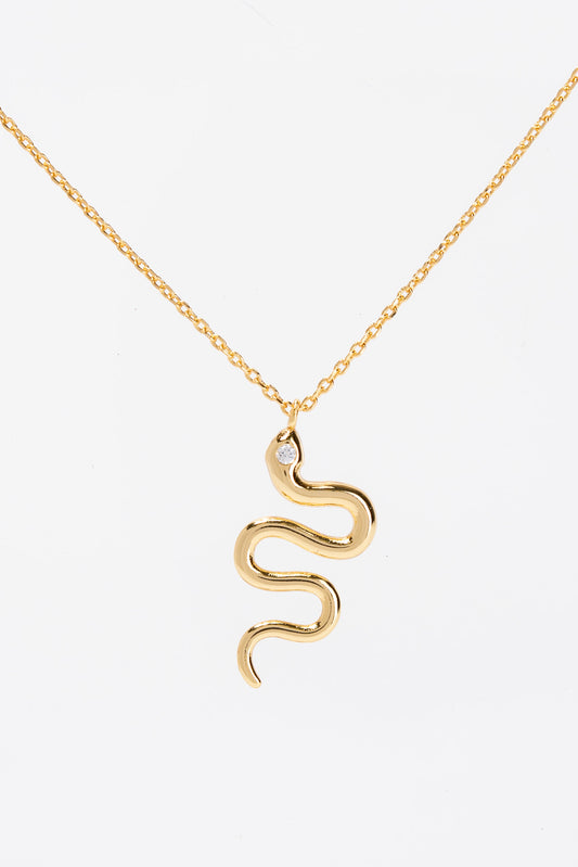 Crystal 15 in Gold Plated CZ Snake Pendant Necklace - Gold