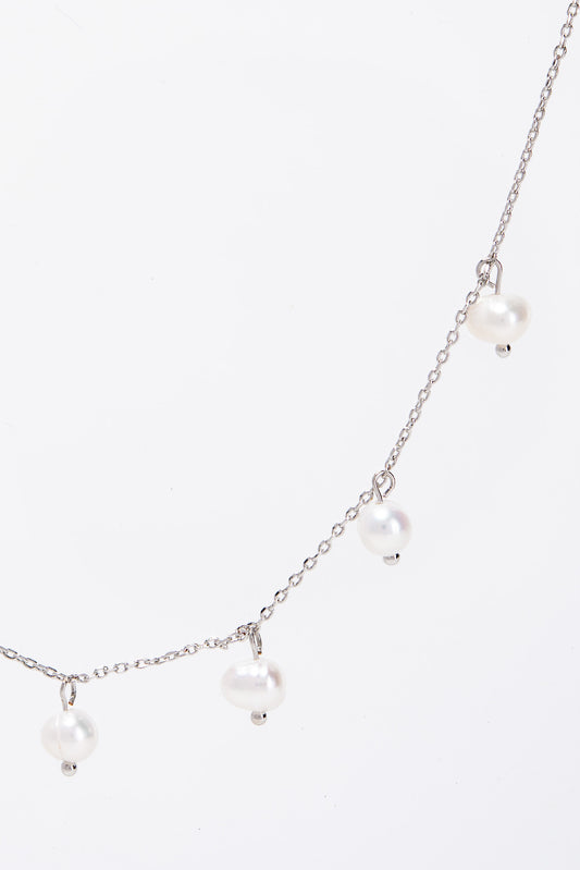 Abigail 15 in Gold Plated Pearl Station Chain Necklace - Silver