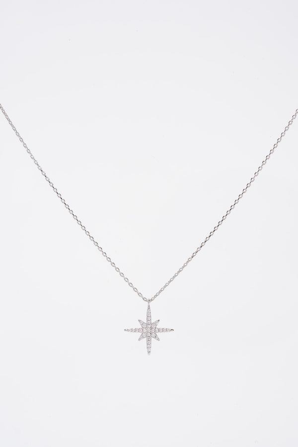 Isla 15 in Gold Plated CZ Star Pendant Necklace - Silver