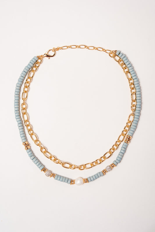 Lina Multi Strand Disc Beaded Chain Necklace - Blue