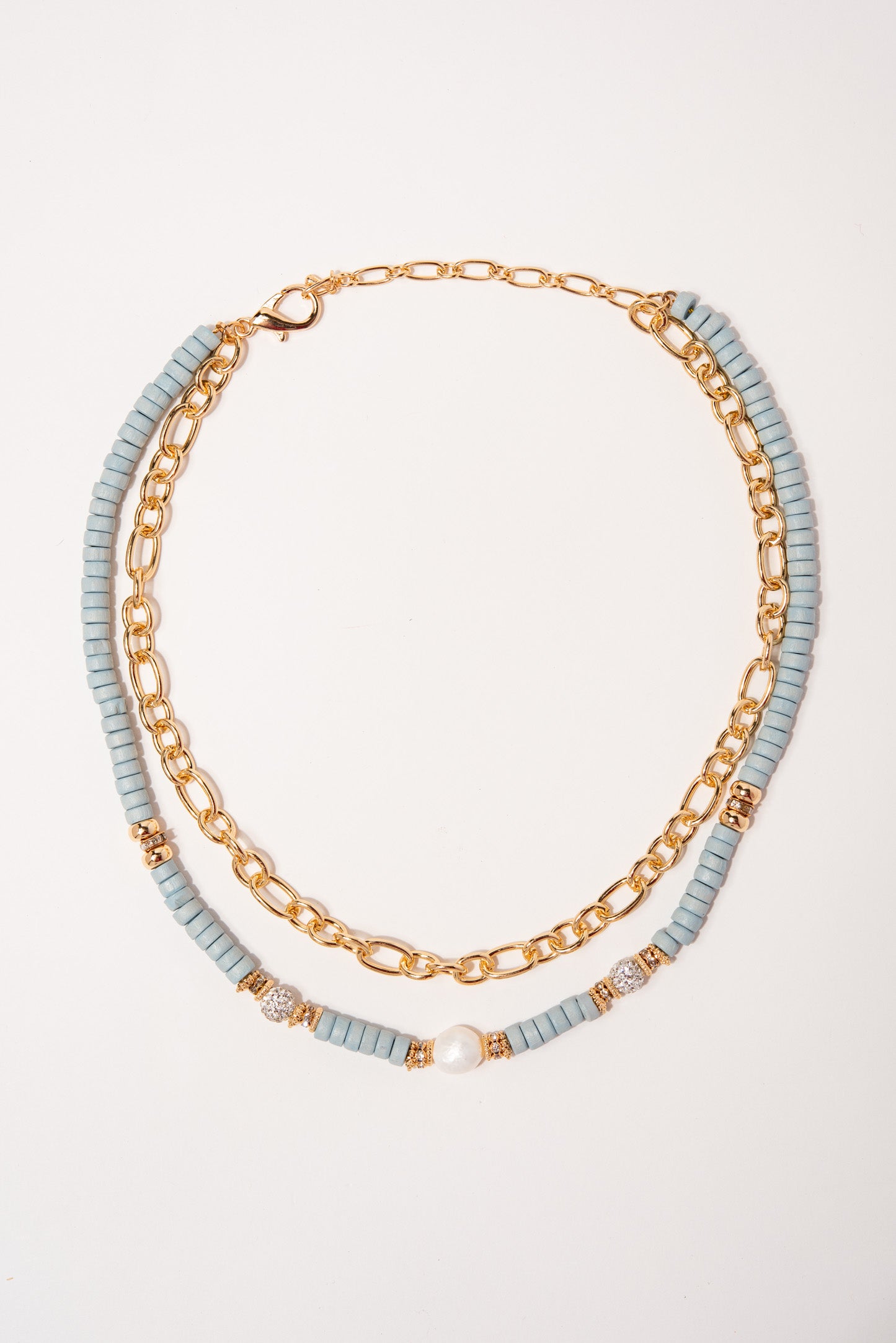Lina Multi Strand Disc Beaded Chain Necklace | Blue