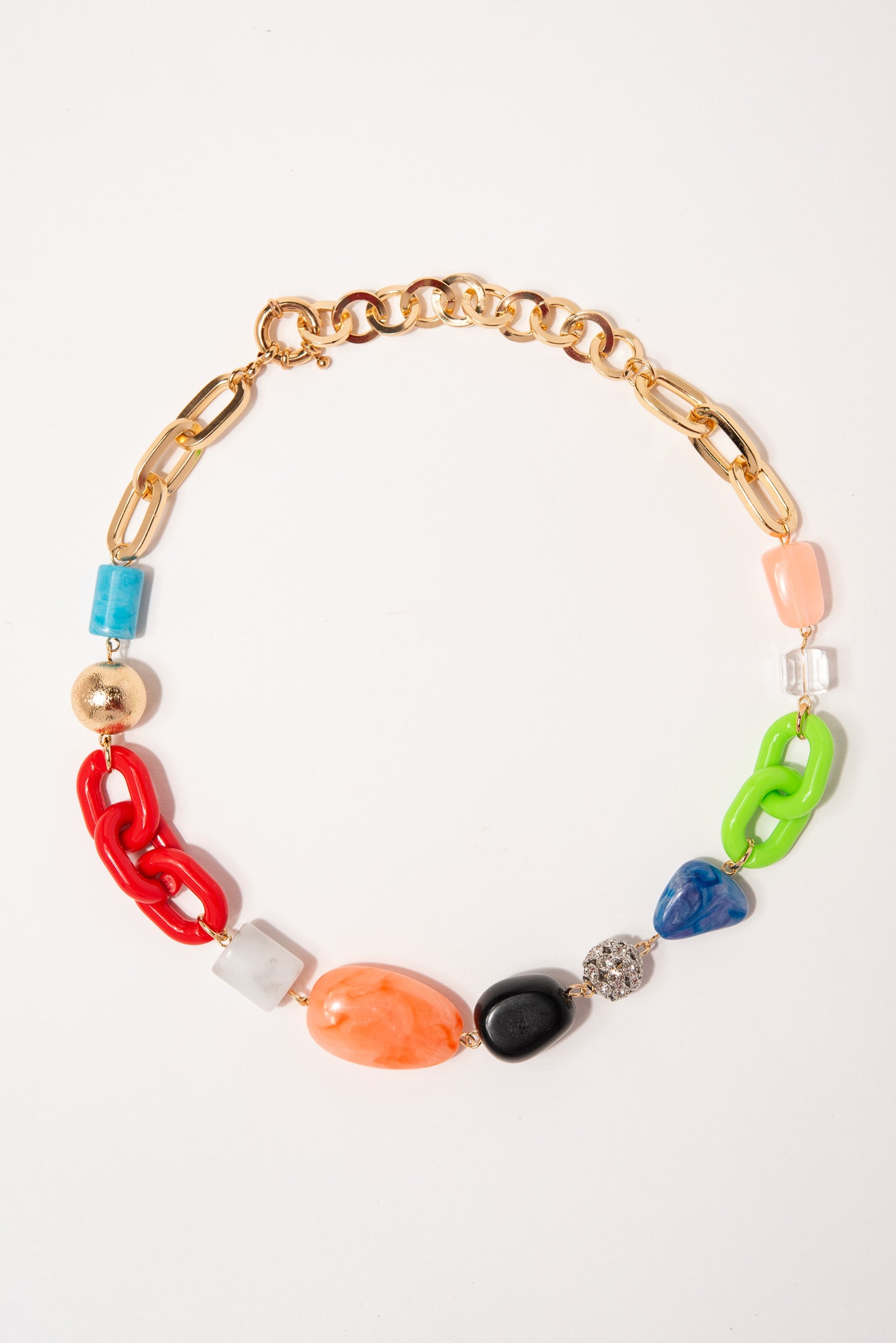 Stella Bohemian Multi Stone Chain Link Necklace - Multi Color