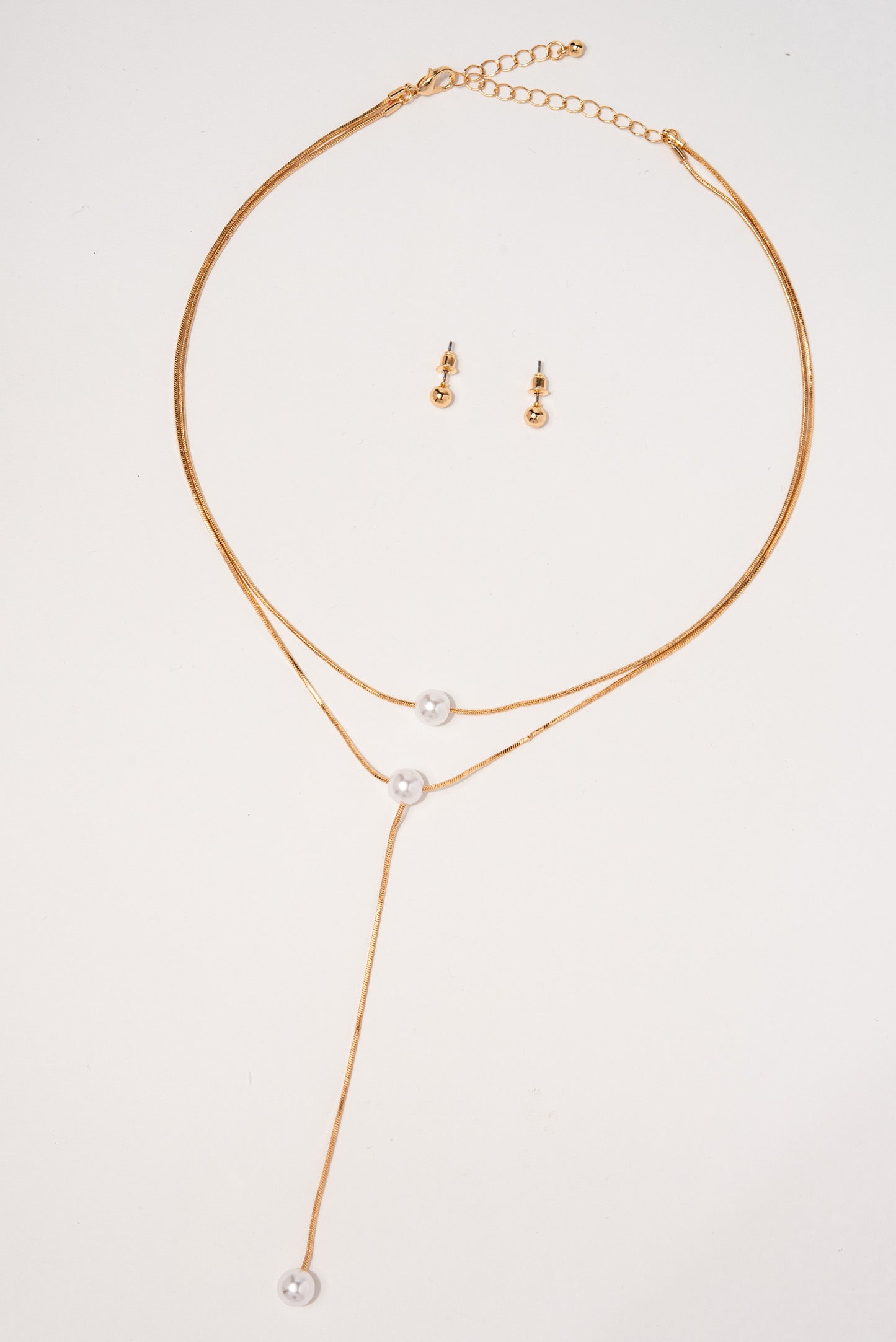 Claire Y shaped Pearl Drop Necklace - Gold