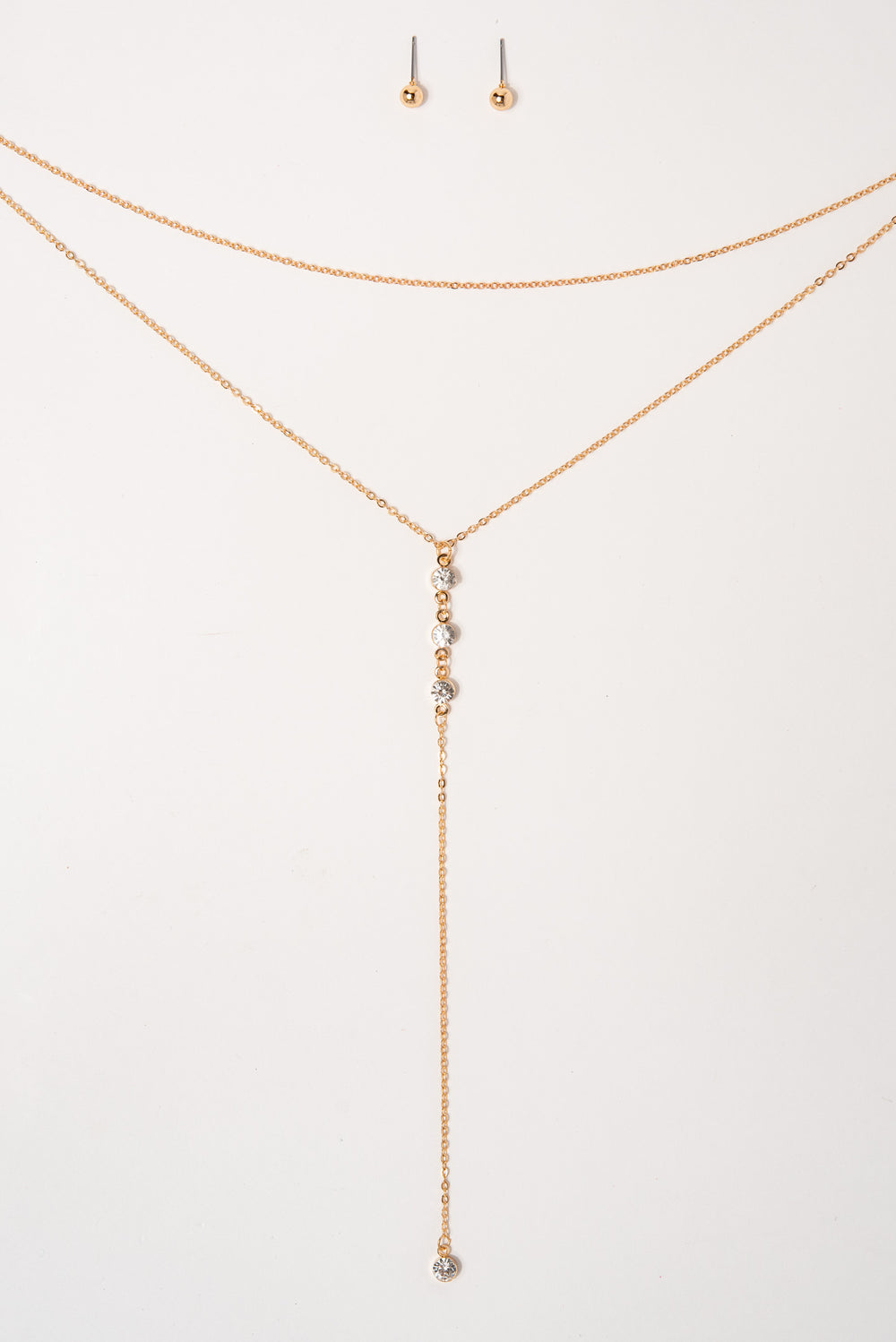 Ivy Multi Strand Lariat Chain Necklace Set - Crystal