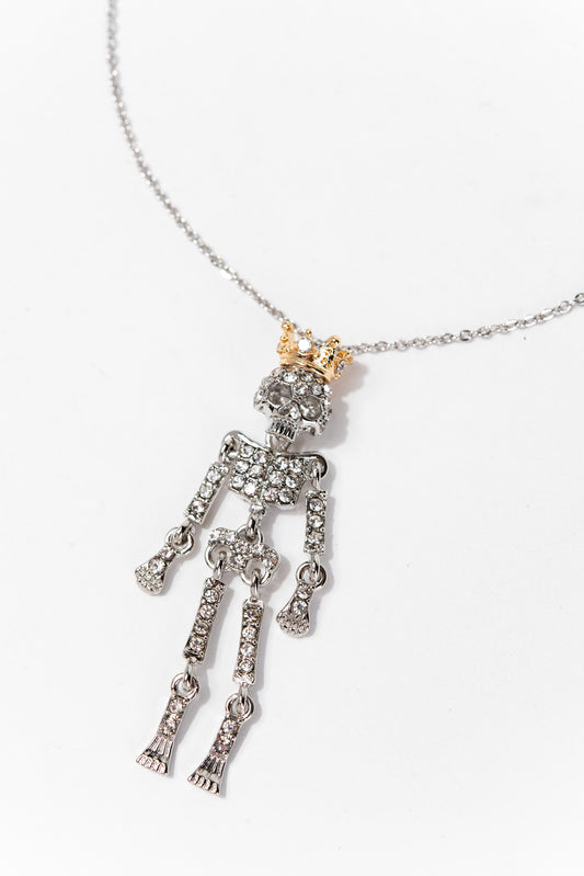 Alice Skeleton Halloween Necklace - Silver
