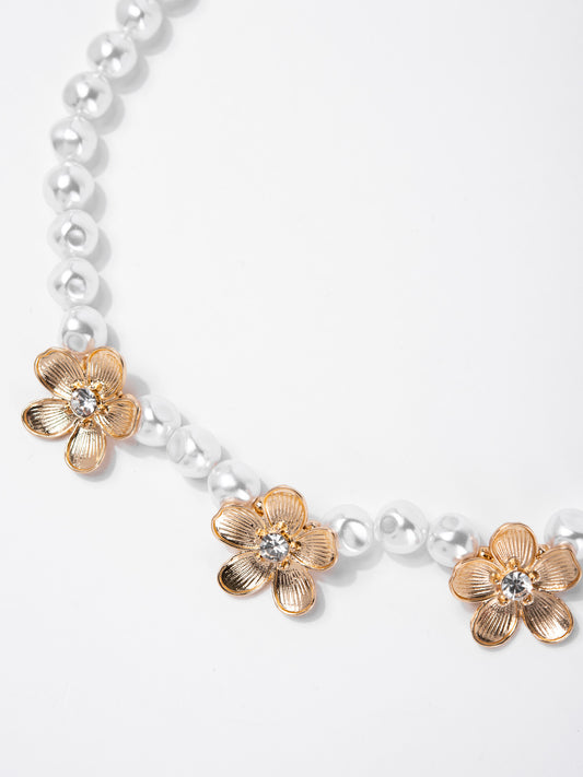 Mia Pearl and Flower Choker Necklace