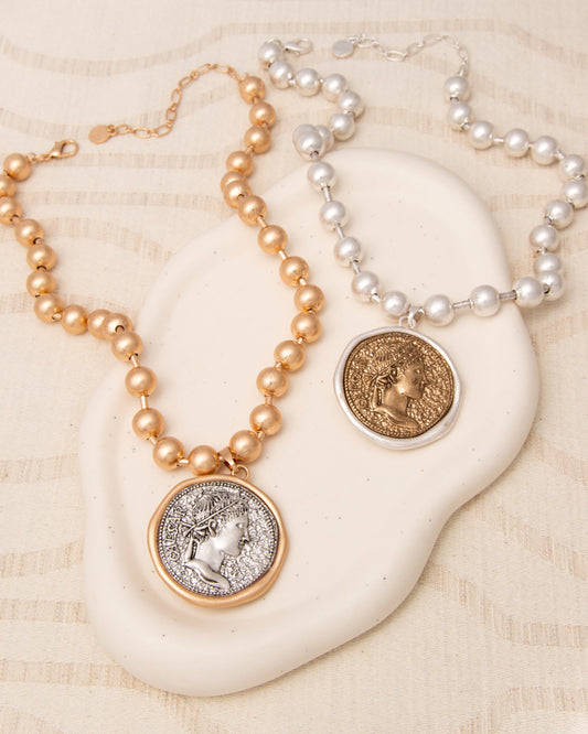 Skye Julius Caesar Imperial Coin Pendant Beaded Necklace