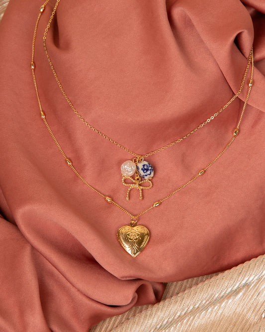 Evelyn Floral Heart Theme Multi-Charm Necklace