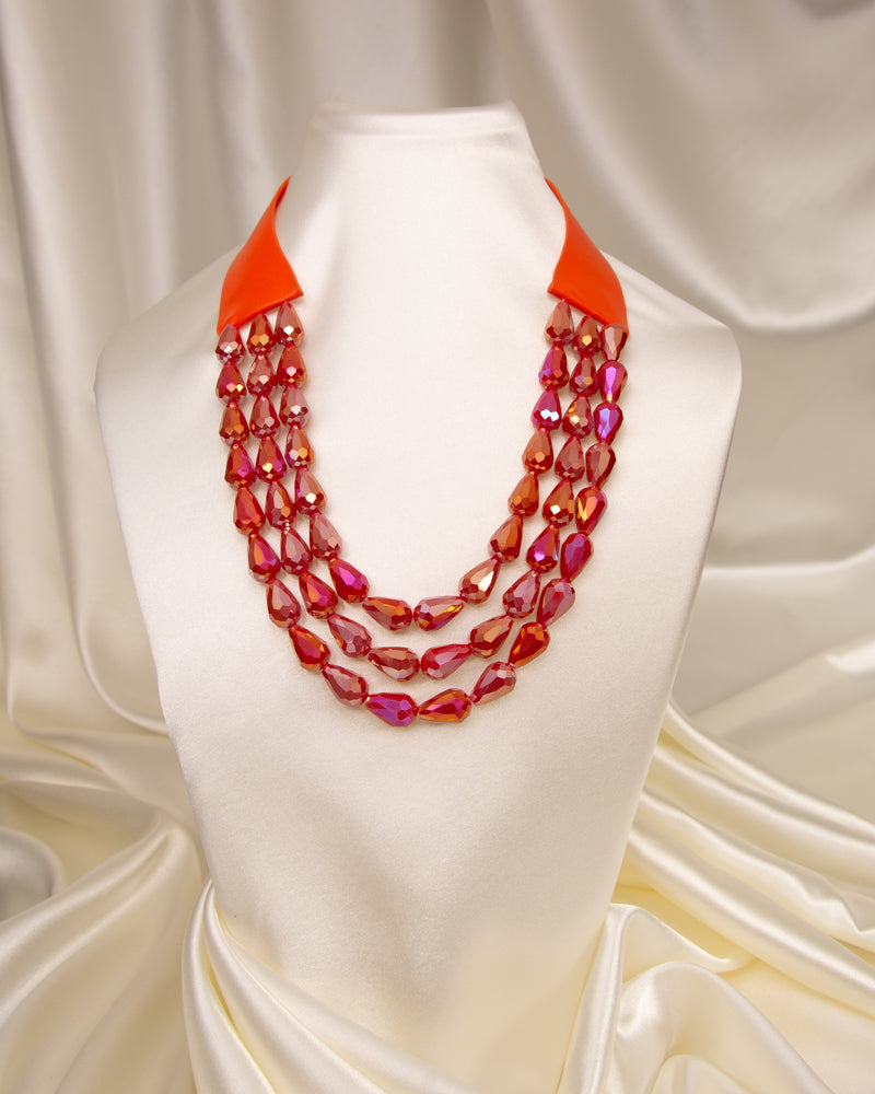 Lauren Three-Strand Faceted Bead Necklace | Orange