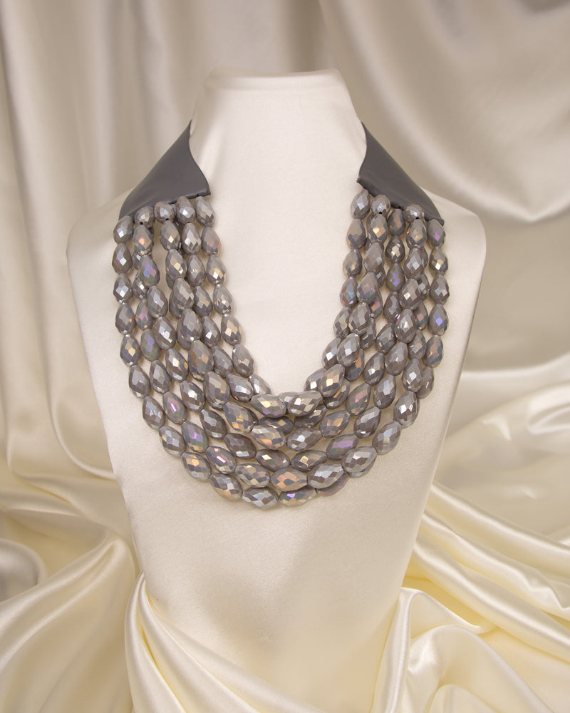 Charlette Seven-Strand Faceted Bead Necklace | Gray