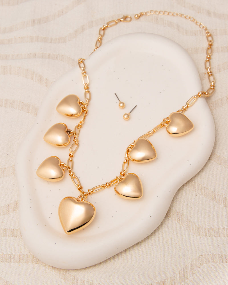 Emi Multi Heart Pendant Necklace Stud Earring Set
