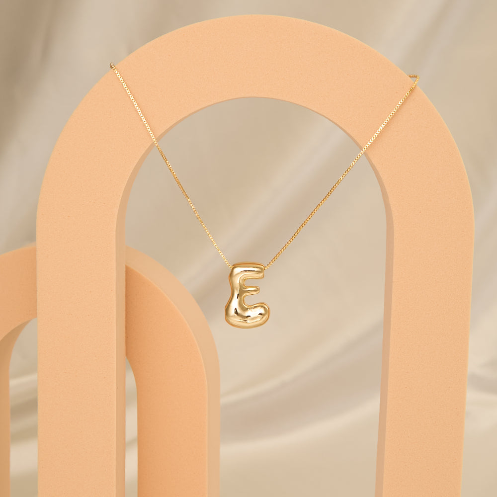 Denise 18k Gold Plated Bubble Letter Necklace | E Gold