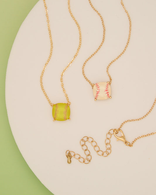 Bianca Gameday Cushion Cut Softball and Baseball Charm Necklace