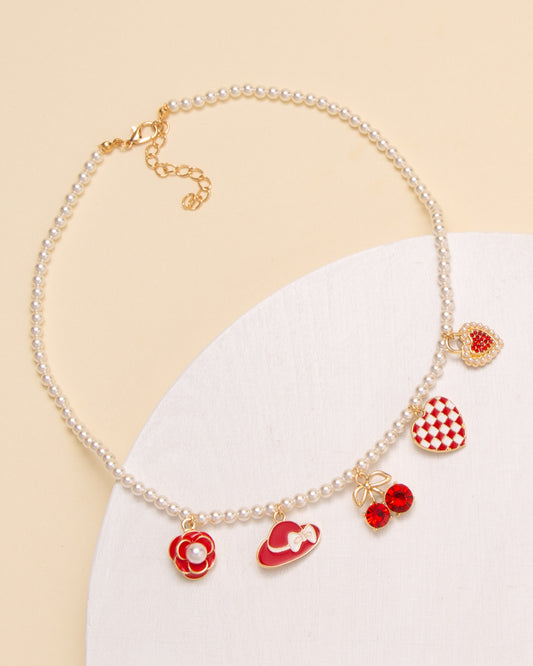 Maddie Sweetheart Enamel Necklace with Red and White Charms