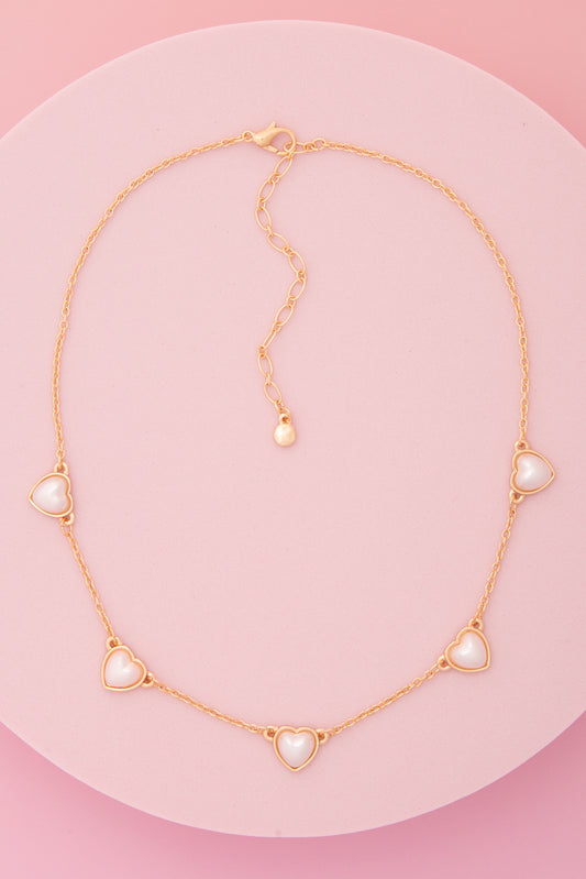 Carmen Bezel Set Pearl Heart Station Necklace