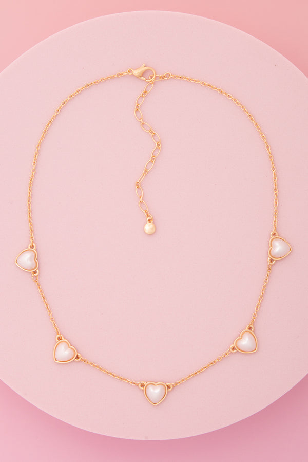 Carmen Bezel Set Pearl Heart Station Necklace