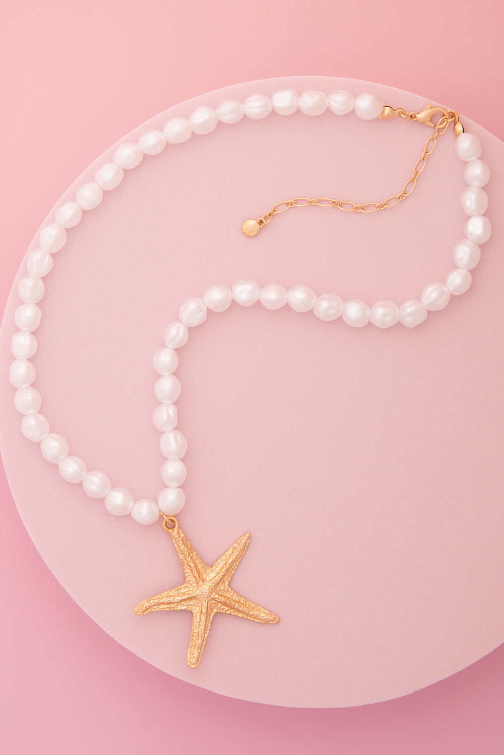 Grace  Rough Finish Starfish Pendant Baroque Pearl Beaded Necklace