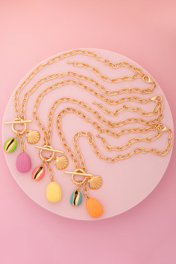 Camila Seashell Theme Charm Necklace with Enamel Trinkets