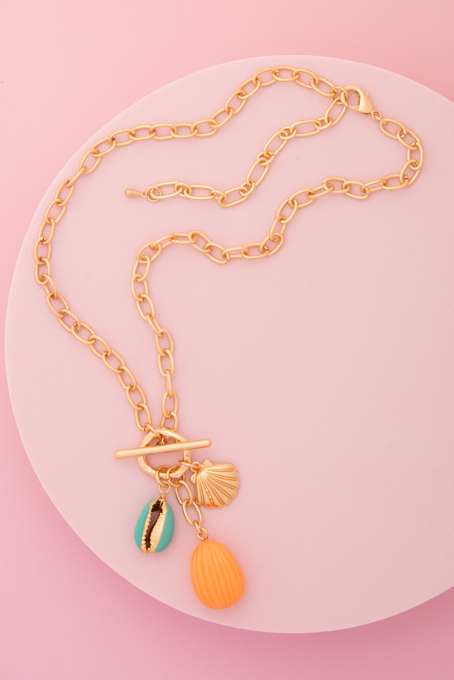 Camila Seashell Theme Charm Necklace with Enamel Trinkets