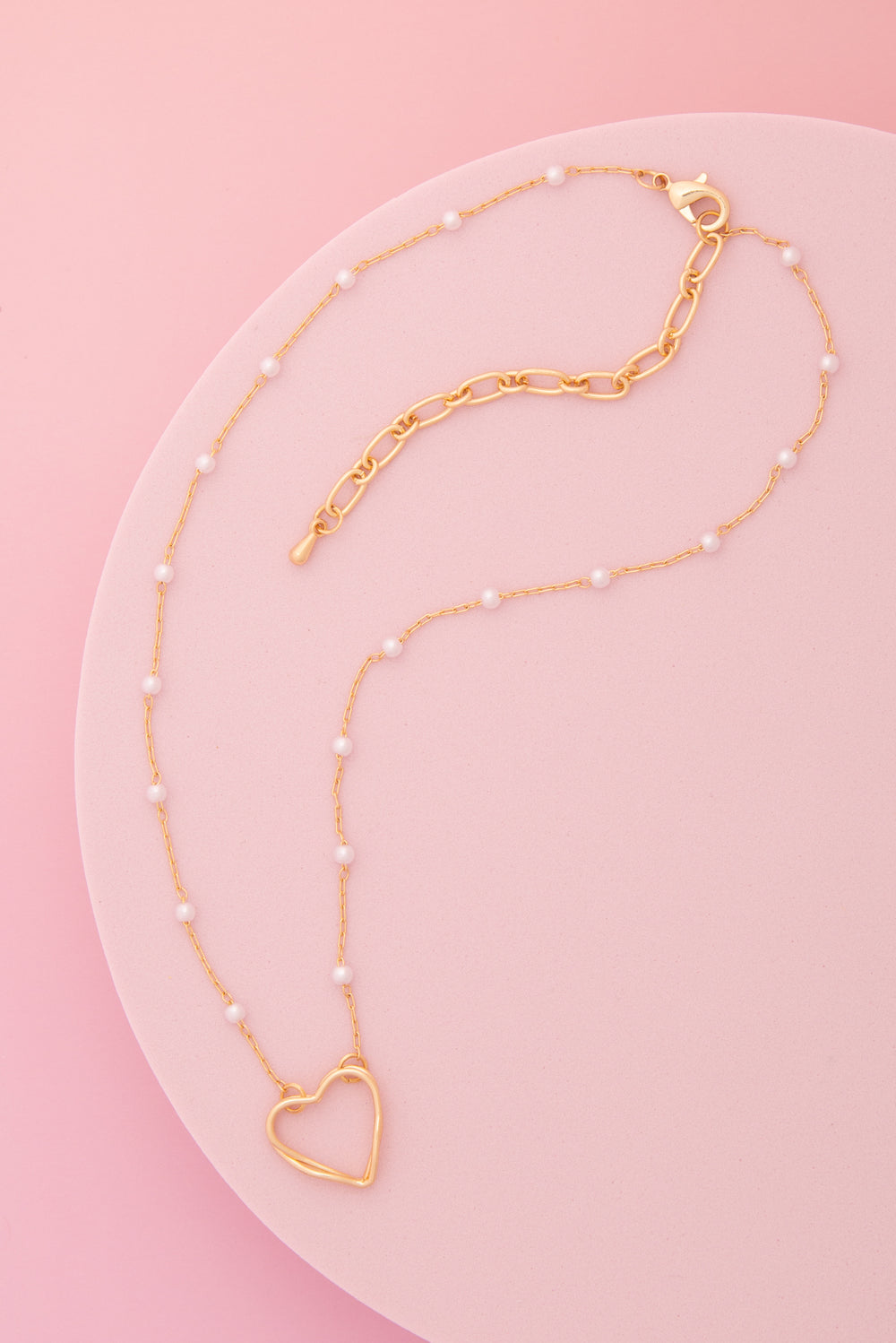 Tracy White Pearl Station Open Heart Pendant Necklace