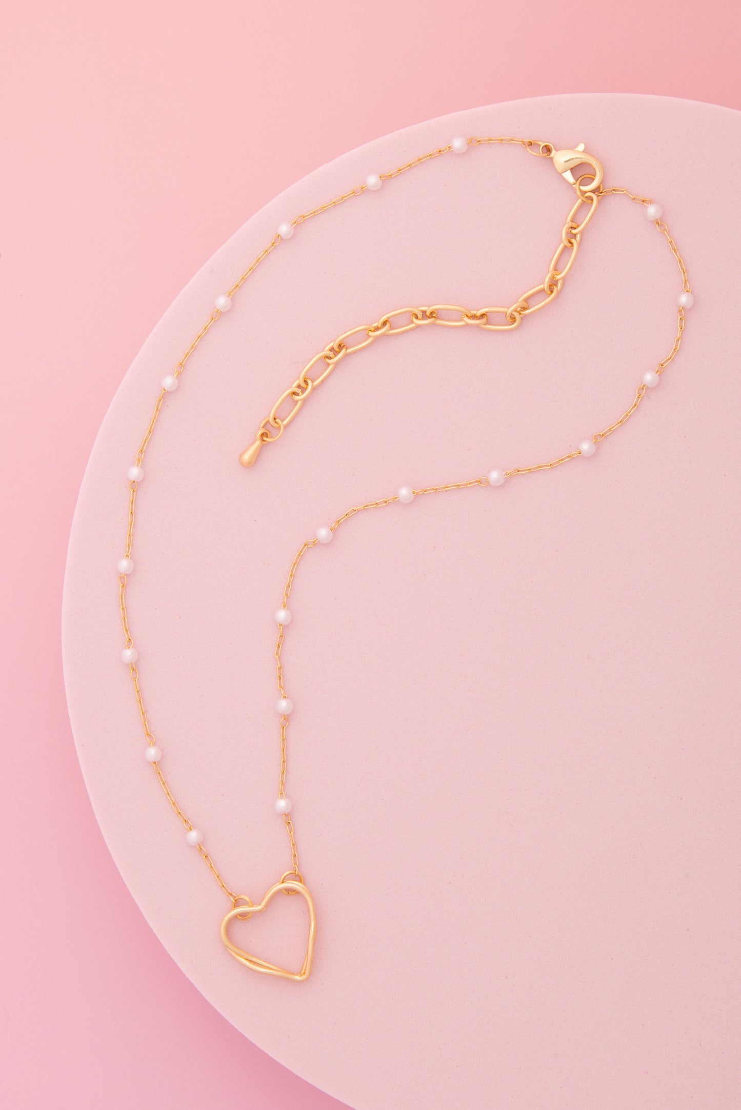 Tracy White Pearl Station Open Heart Pendant Necklace
