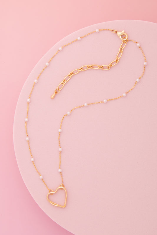 Tracy White Pearl Station Open Heart Pendant Necklace