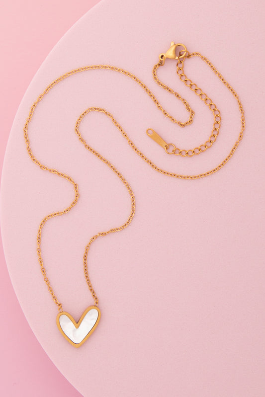 Samantha White Pearlescent Epoxy Heart Pendant Necklace