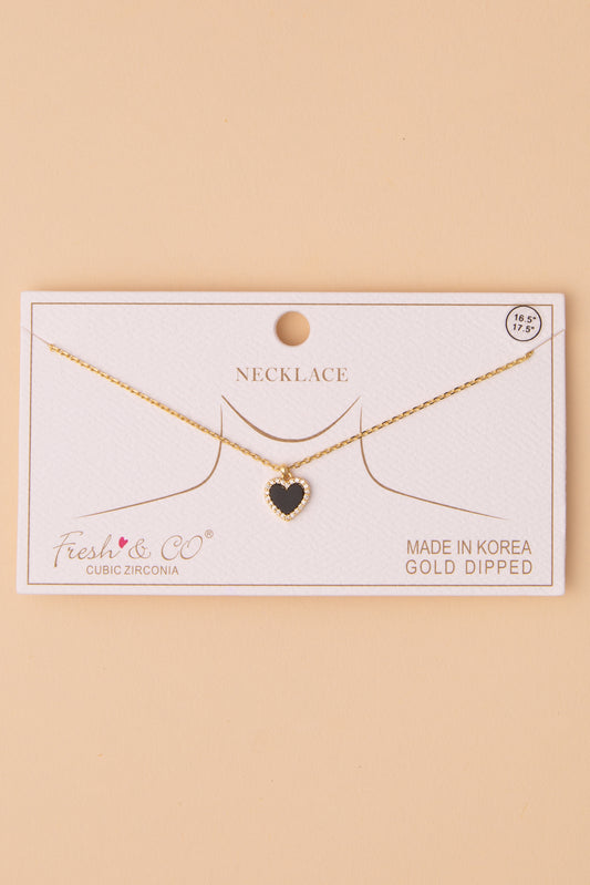 Camila Cubic Zirconia Pavé Enamel Heart Pendant Necklace | Black