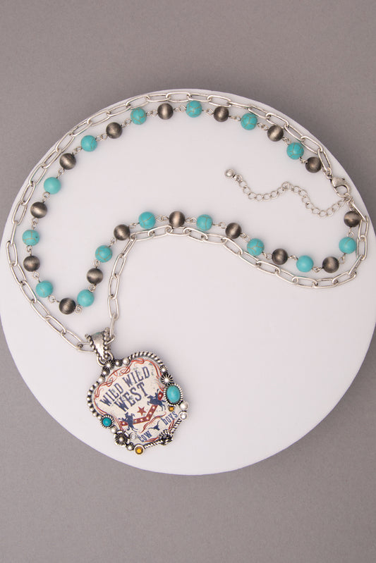 Allyson Wild Wild West Turquoise Layered Strand Pendant Necklace