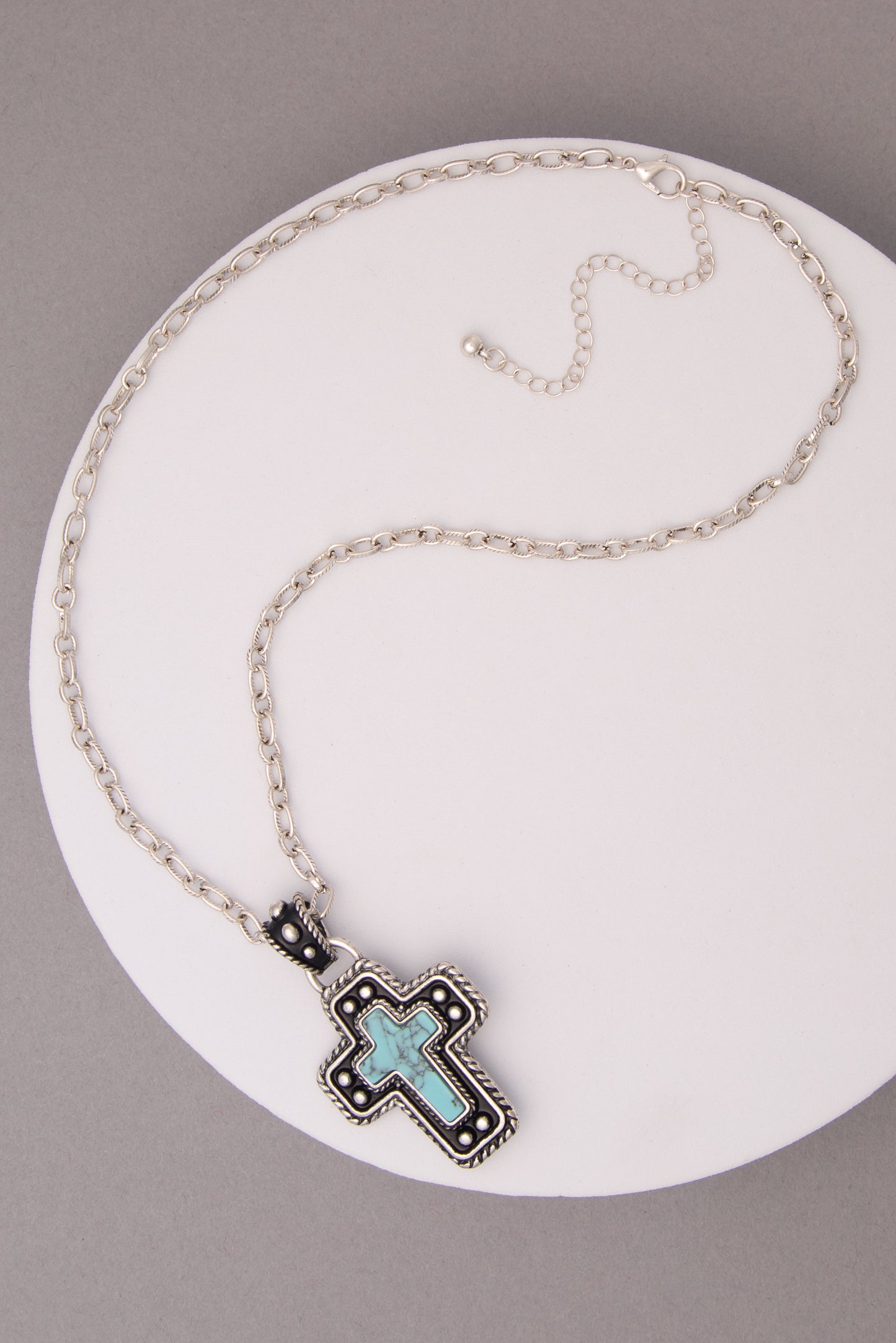 Ashlyn Western Turquoise Embellished Cross Pendant Necklace