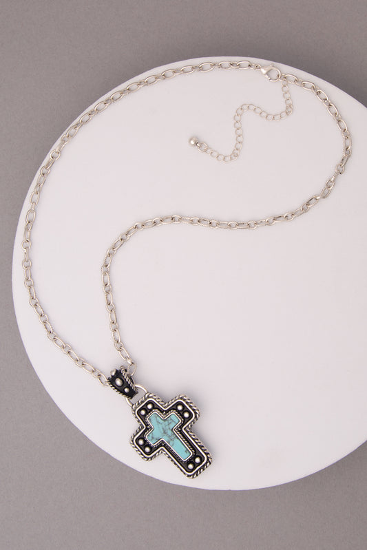 Ashlyn Western Turquoise Embellished Cross Pendant Necklace
