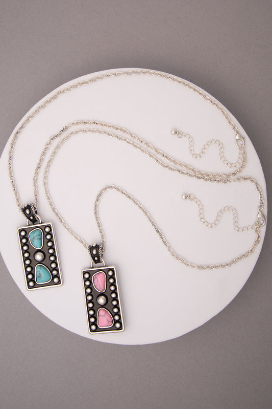 Elisabeth Pink or Turquoise Vertical Bar Pendant Necklace