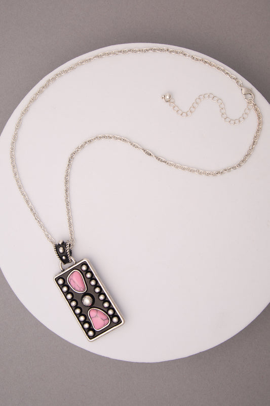 Elisabeth Pink or Turquoise Vertical Bar Pendant Necklace | Pink