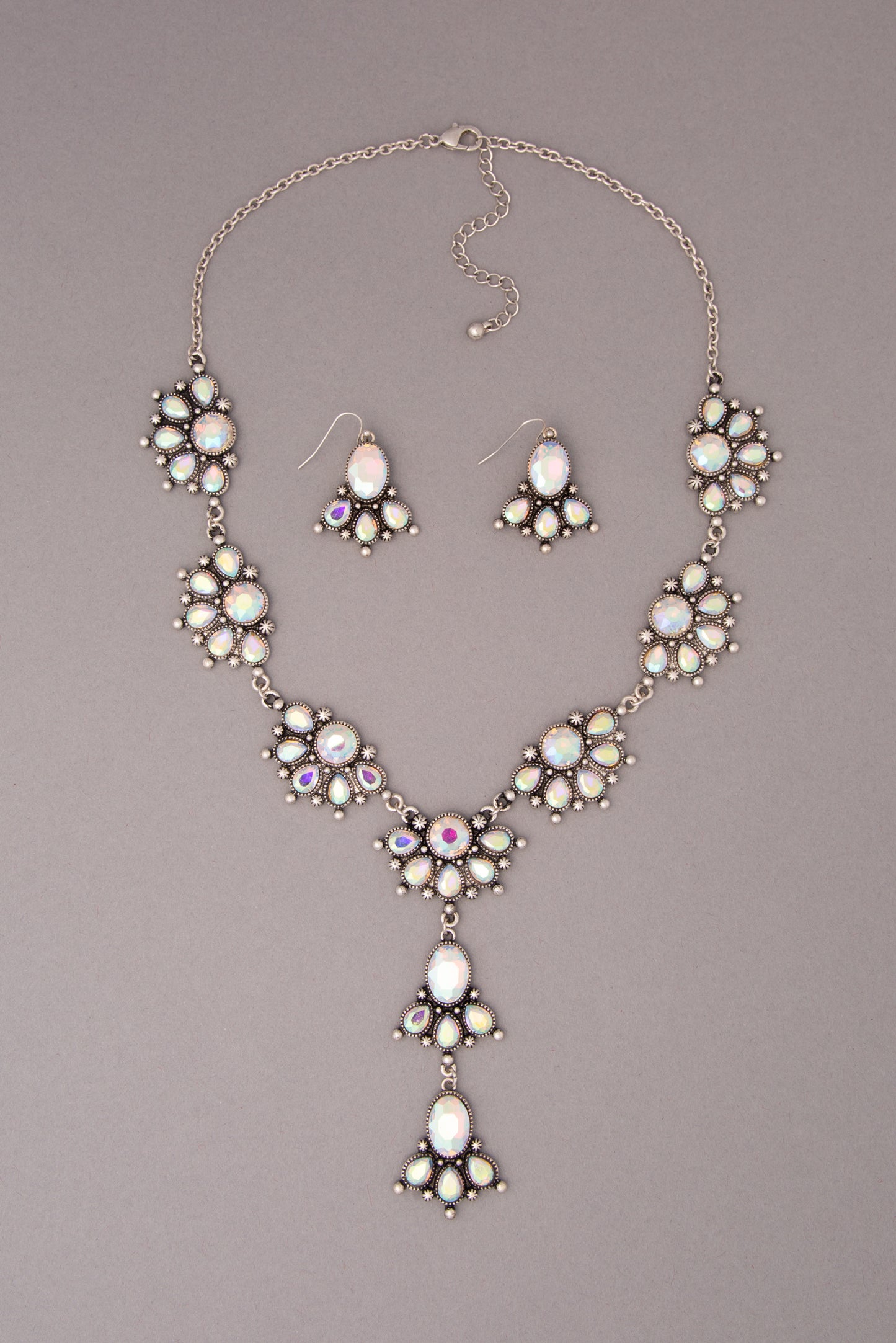 Leanna Y-Shaped Necklace Earring Set with Floral Clusters