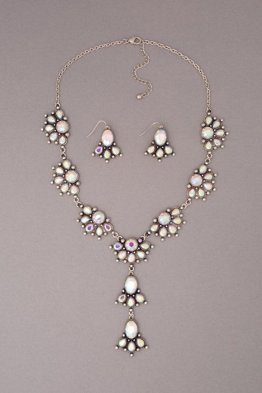 Leanna Y-Shaped Necklace Earring Set with Floral Clusters | Iridescent